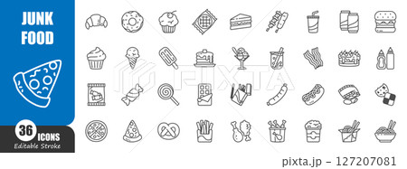 Junk food or processed food outline icon . Editable stroke . Vector . 127207081