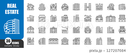 Real estate outline icon . Editable stroke . Vector . 127207084