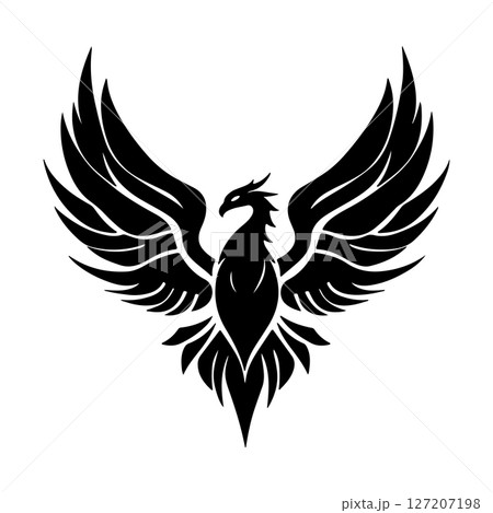 Black Phoenix Bird Logo Tribal Mythological Winged Creature Design for Tattoo Graphic Symbol 127207198
