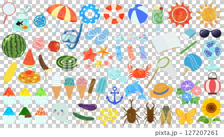 Summer vacation illustration set vector material 127207261