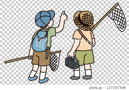 昆虫採集をする子どものベクターイラスト 127207306