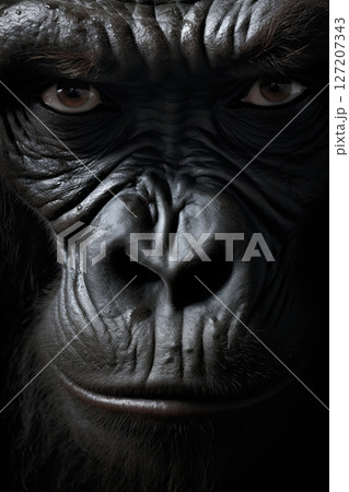 Gorilla face. Closeup portrait shot. Generative Ai 127207343