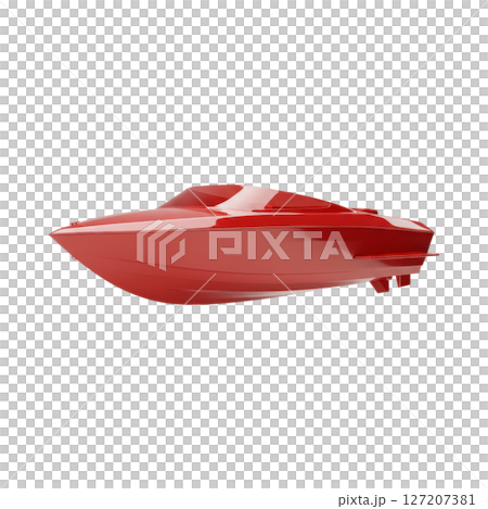Red speedboat isolated on transparent. Modern motorboat for high speed travel. Red speedboat isolated on transparent. Modern motorboat for high speed travel. 127207381