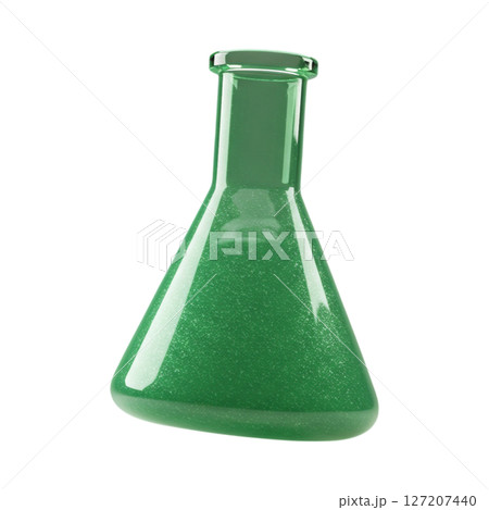 3D green liquid flask isolated on transparent background 127207440