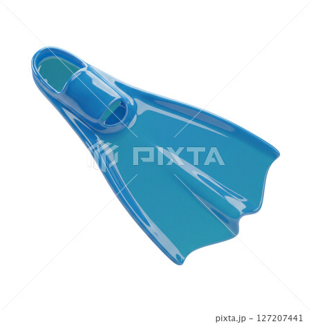 3D single blue flipper isolated on transparent background for swimming and diving 127207441