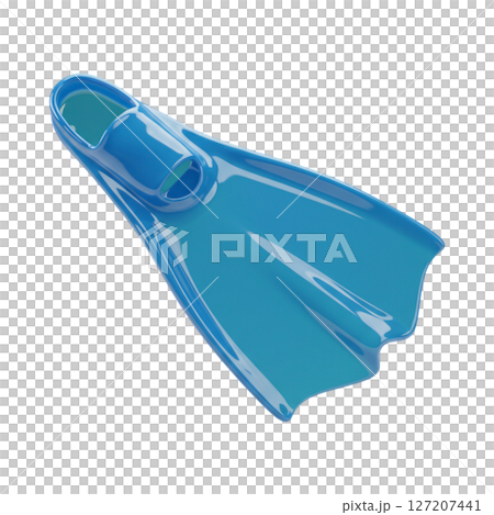 3D single blue flipper isolated on transparent background for swimming and diving 127207441