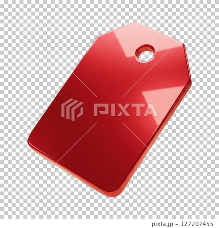 3d glossy red tag label for price sale or gift isolated on transparent background 127207455