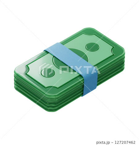 3d stack of green money bills tied with blue band isolated on transparent background 127207462