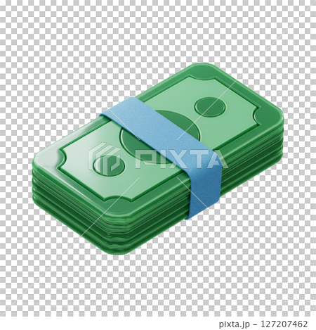 3d stack of green money bills tied with blue band isolated on transparent background 127207462