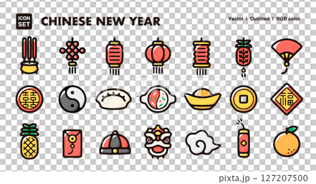 Chinese New Year (Lunar New Year) illustration icon set Vector material for promotion, decoration, and tourism 127207500