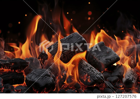 Charcoal for Barbecue Background With Flames. Generative Ai 127207576