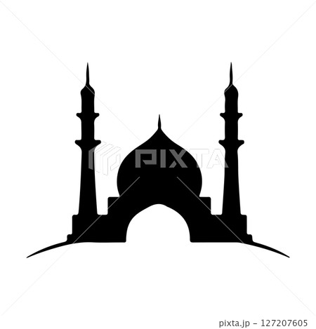 Mosque Silhouette Islamic Architecture Black and White Icon Religious Building 127207605