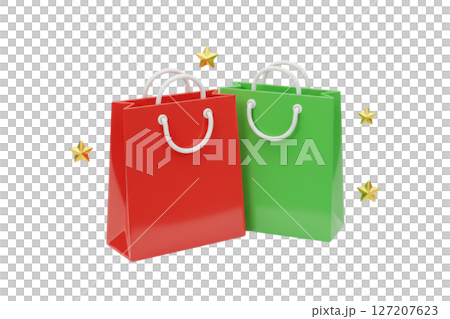 Red and green shopping bags with stars isolated on transparent background 127207623
