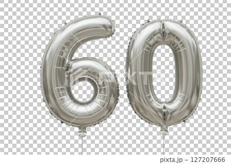 Silver Number Sixty Foil Balloons Isolated on Transparent Background Silver Number Sixty Foil Balloons Isolated on Transparent Background 127207666