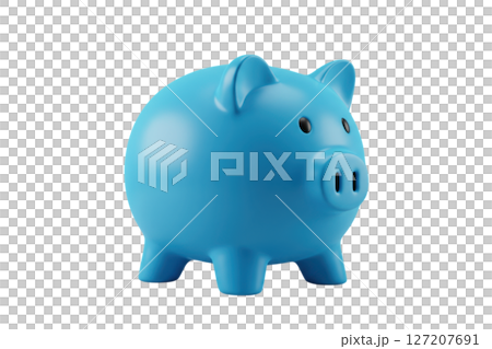 Blue piggy bank saving money and finance concept isolated on transparent 127207691