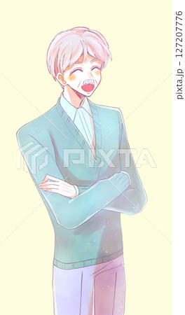 笑顔の年配の男性　立ち絵　ニーショット 127207776