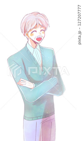 笑顔の年配の男性　立ち絵　ニーショット 127207777