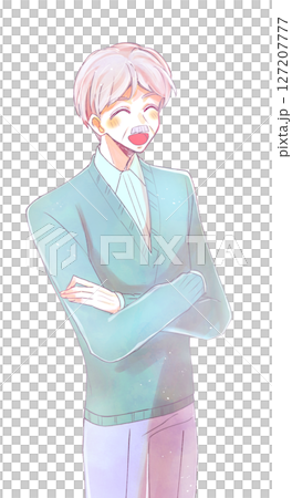 笑顔の年配の男性　立ち絵　ニーショット 127207777