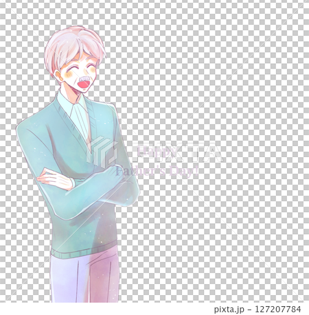 笑顔の父親　立ち絵　ニーショット 127207784