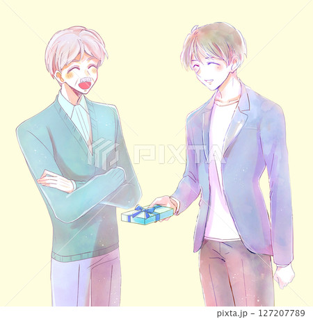 年配の男性とプレゼントを持つ男性 127207789