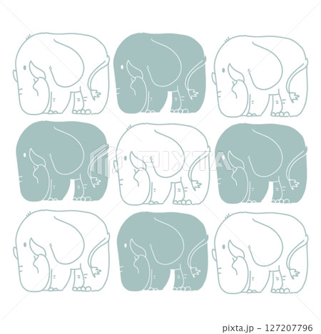 ぎっしり動物　象　パターン青 127207796