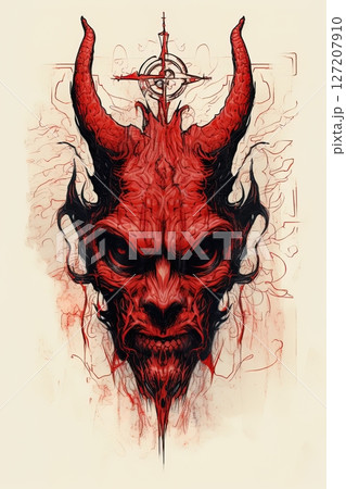 Devil with horns. Sketch drawing design. Generative Ai 127207910