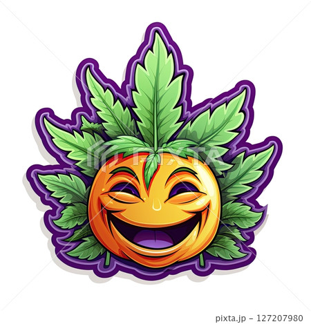 Marijana leaf emoji cartoon character. Clip art design, On white background. Generative Ai 127207980