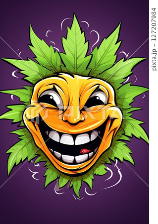 Marijana leaf emoji cartoon character. Clip art design, On white background. Generative Ai 127207984