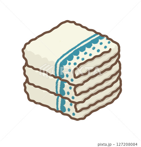 ット模様のある重なった白いタオル 127208084