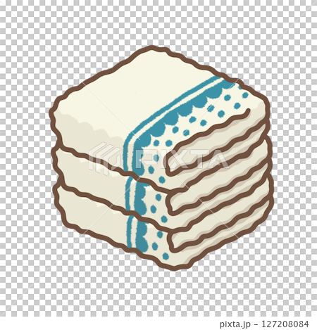 ット模様のある重なった白いタオル 127208084