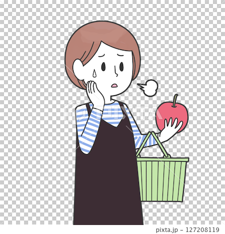 食品スーパーで悩む主婦 127208119