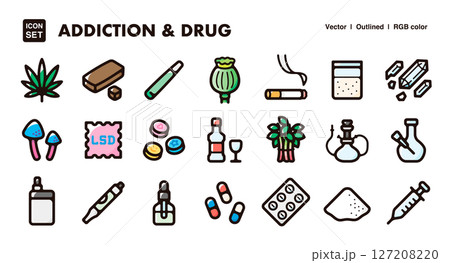 ドラッグと依存症のアイコンイラストセット 教育、啓発、医療資料向けのベクター素材 ドラッグと依存症のアイコンイラストセット 教育、啓発、医療資料向けのベクター素材 127208220