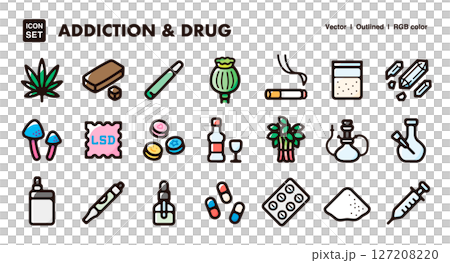 ドラッグと依存症のアイコンイラストセット 教育、啓発、医療資料向けのベクター素材 ドラッグと依存症のアイコンイラストセット 教育、啓発、医療資料向けのベクター素材 127208220