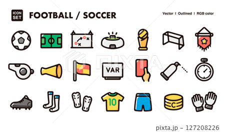 サッカー、フットボールのイラストアイコンセット 販促、教材、案内向けのベクター素材 サッカー、フットボールのイラストアイコンセット 販促、教材、案内向けのベクター素材 127208226