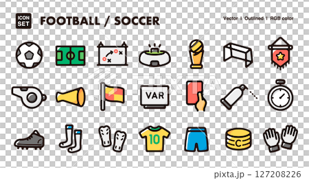サッカー、フットボールのイラストアイコンセット 販促、教材、案内向けのベクター素材 サッカー、フットボールのイラストアイコンセット 販促、教材、案内向けのベクター素材 127208226
