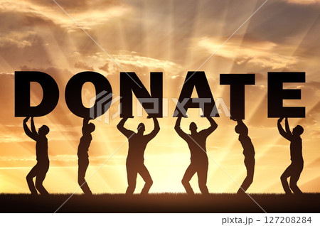Altruism. Group of men holds the letters Donate 127208284