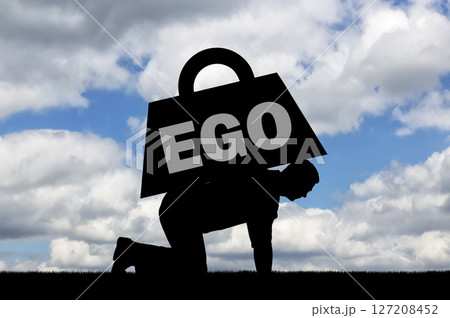 A man can barely crawl with a heavy load called ego on his back A man can barely crawl with a heavy load called ego on his back 127208452
