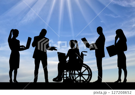 Inclusive Teamwork Silhouettes Laptop Users Diverse Workplace Collaboration 127208652