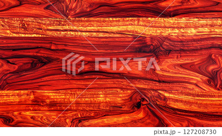 wood texture background, mahogany wood texture, showcasing its rich reddish brown color and seamless grain pattern. This luxurious wood surface features elegant, swirling natural lines 127208730