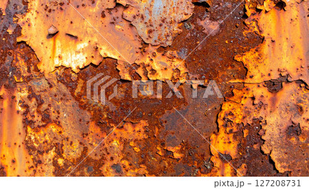 rusty metal texture background, a rusty, oxidized metal surface with vivid orange and brown tones, showcasing a grunge texture ideal for backgrounds and industrial design 127208731
