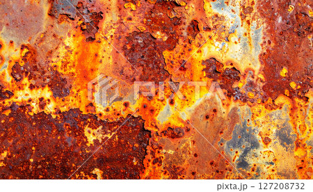 rusty metal texture background, a rusty, oxidized metal surface with vivid orange and brown tones, showcasing a grunge texture ideal for backgrounds and industrial design 127208732