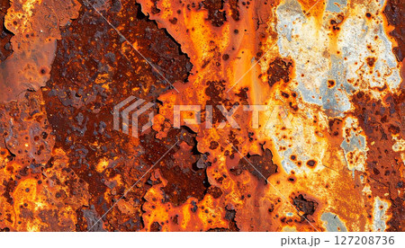 rusty metal texture background, a rusty, oxidized metal surface with vivid orange and brown tones, showcasing a grunge texture ideal for backgrounds and industrial design 127208736