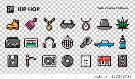 嘻哈文化插畫圖標集 嘻哈文化插畫圖標集 127208738