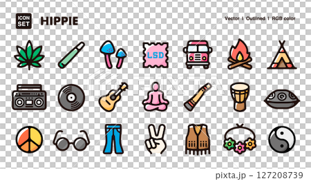 嬉皮文化圖示插圖集 127208739