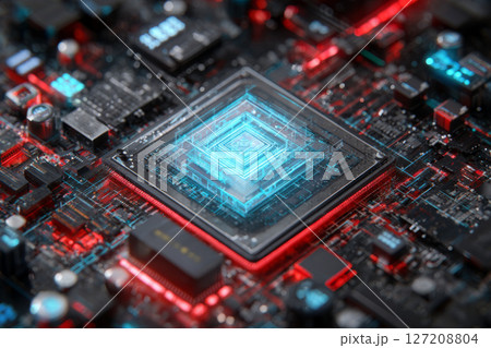 Cyber Security Core Futuristic VPN Node on Digital Motherboard. 127208804