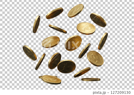 Shiny gold coins falling and scattering representing wealth and success Shiny gold coins falling and scattering representing wealth and success 127209130