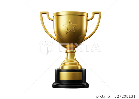 Golden trophy with star isolated on transparent background symbol of success and award 127209131