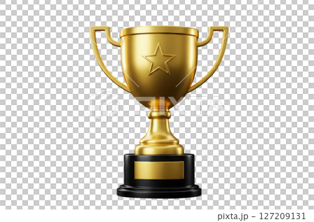Golden trophy with star isolated on transparent background symbol of success and award 127209131