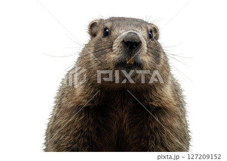 Close up portrait of a groundhog isolated on transparent background 127209152