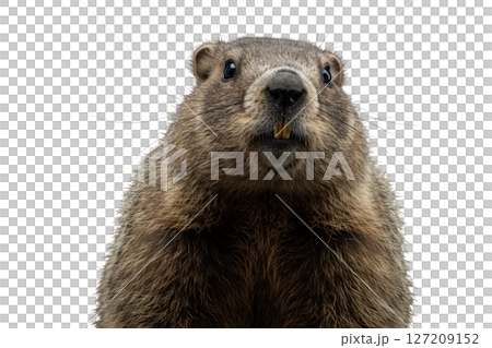 Close up portrait of a groundhog isolated on transparent background 127209152